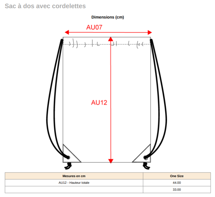 Sac à dos avec cordelettes à personnaliser